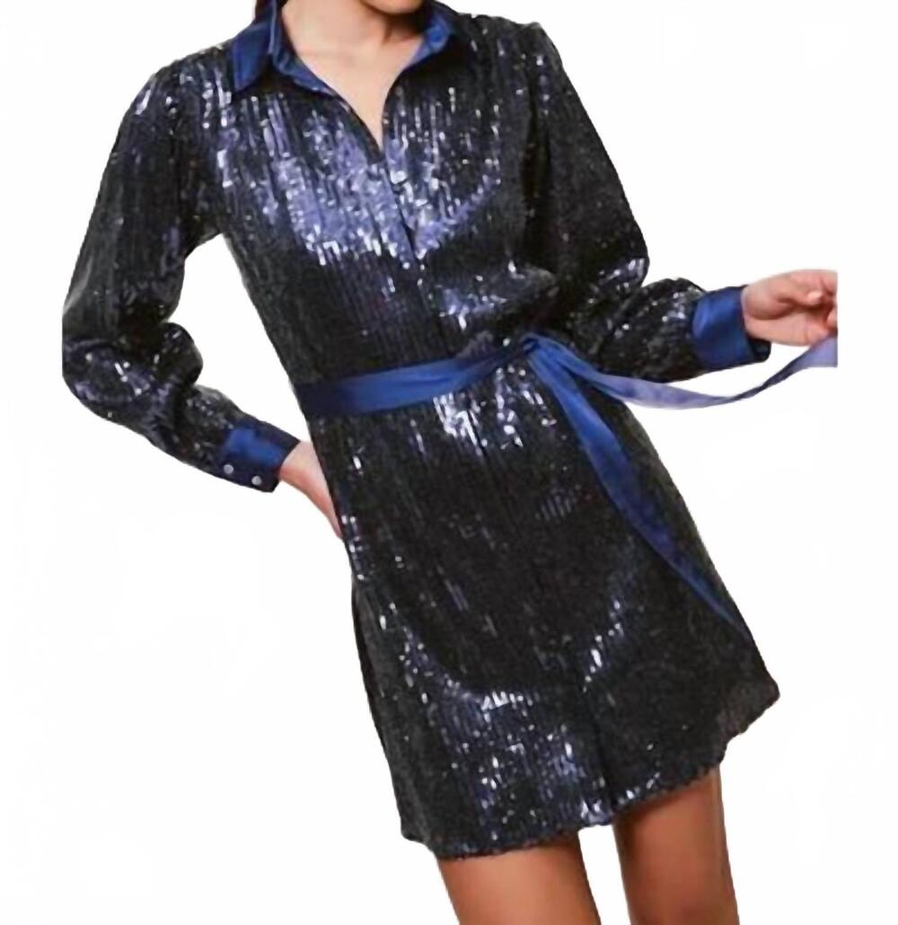 NEW HUTCH claudette long-sleeve mini shirt dress in navy